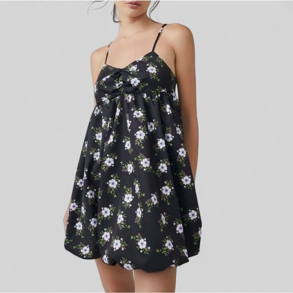 Free People-Babydoll Dress-black floral-Small-In a Bubble Style-NWT-retail $128 - Picture 5 of 11